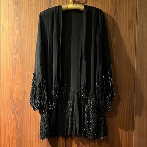 Vintage Black Fringe Sequin Evening Jacket